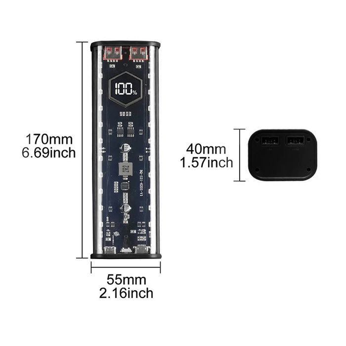 Корпус 21700 4-8 акумуляторів 22W PowerBank швидка зарядка ліхтар