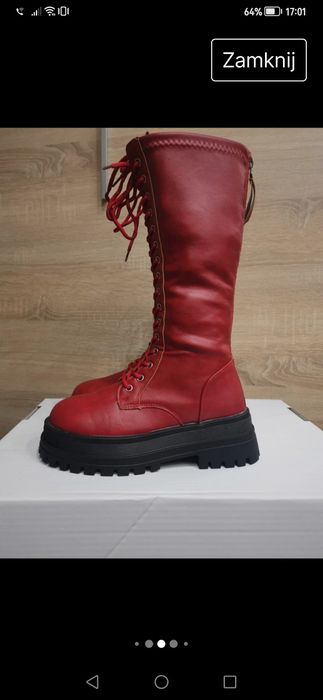 Czerwone kozaki workery trapery glany sznurowane r. 36 r. 37