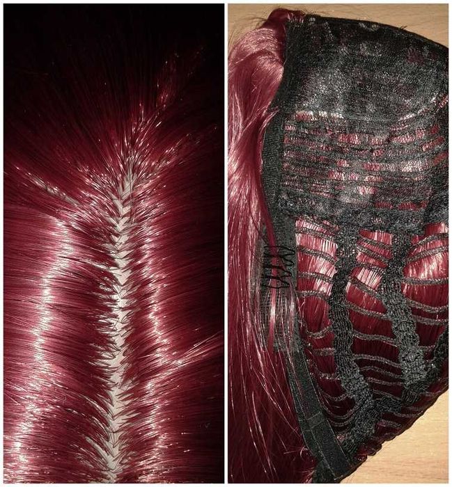 Peruka prosta długa czerwona bordowa cosplay wig z przedziałkiem wino