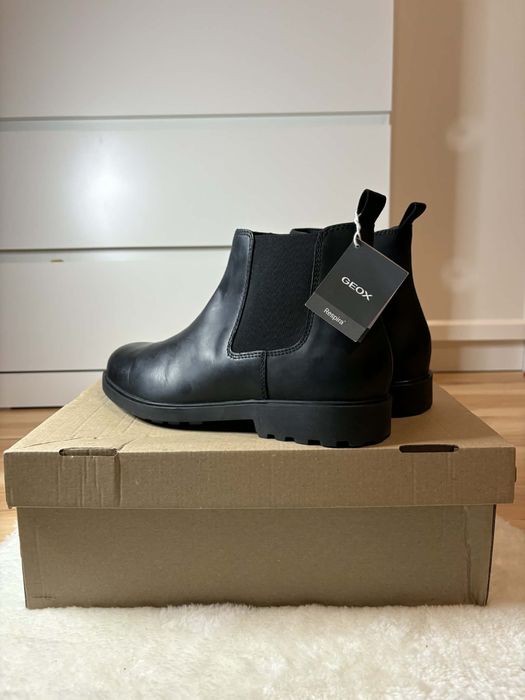 Geox Czarne męskie skórzane buty sztyblety U Rhadalf