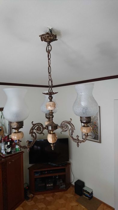 Żyrandol mosiężny , 3-ramienny , stylizowany