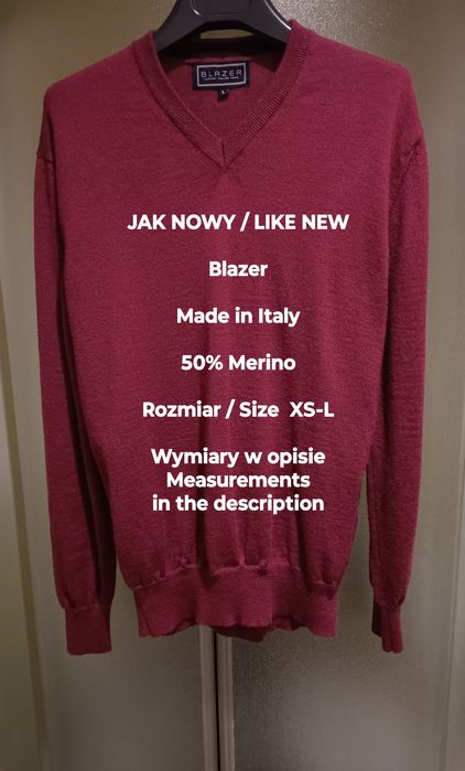 Blazer  Made in Italy  Męski / młodzieżowy sweter, 50% Merino, XS-L