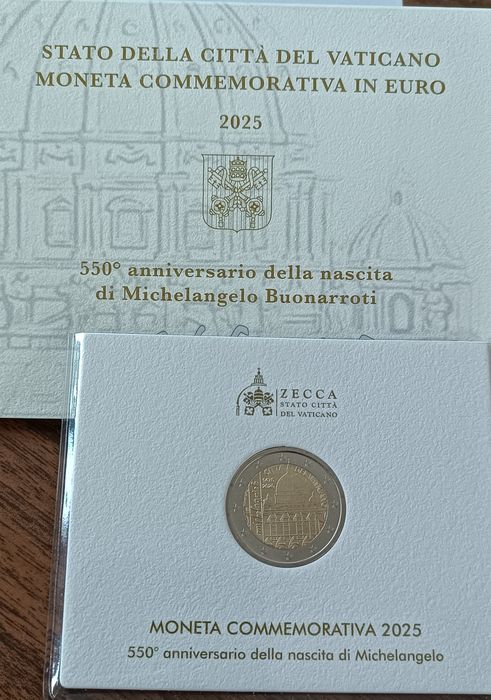 Vaticano 2025 - Carteira com Moeda 2€ 550º Anivº do Nascº de Michelangelo