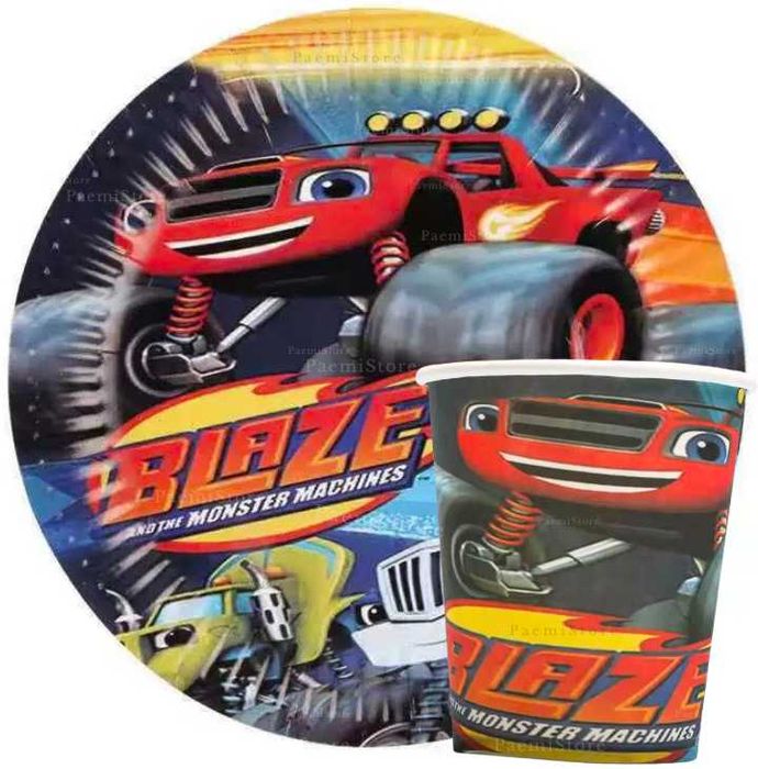 Blaze i mega maszyny kubki talerzyki zestaw 20 elem. monster truck