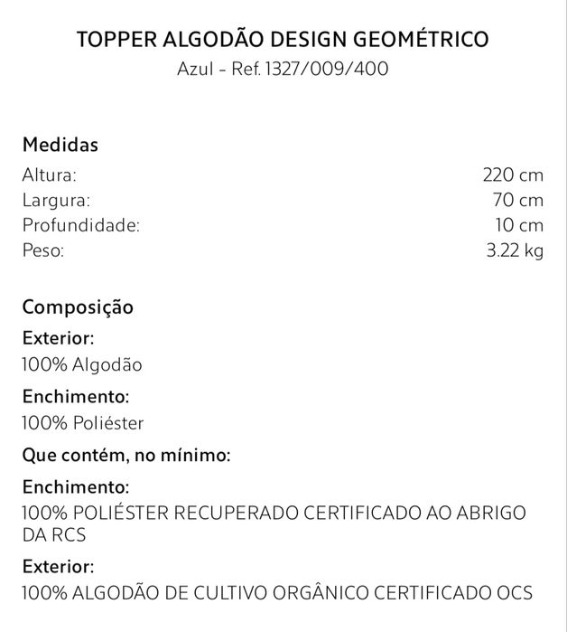 Topper Algodão Design Geométrico Zara Home NOVO