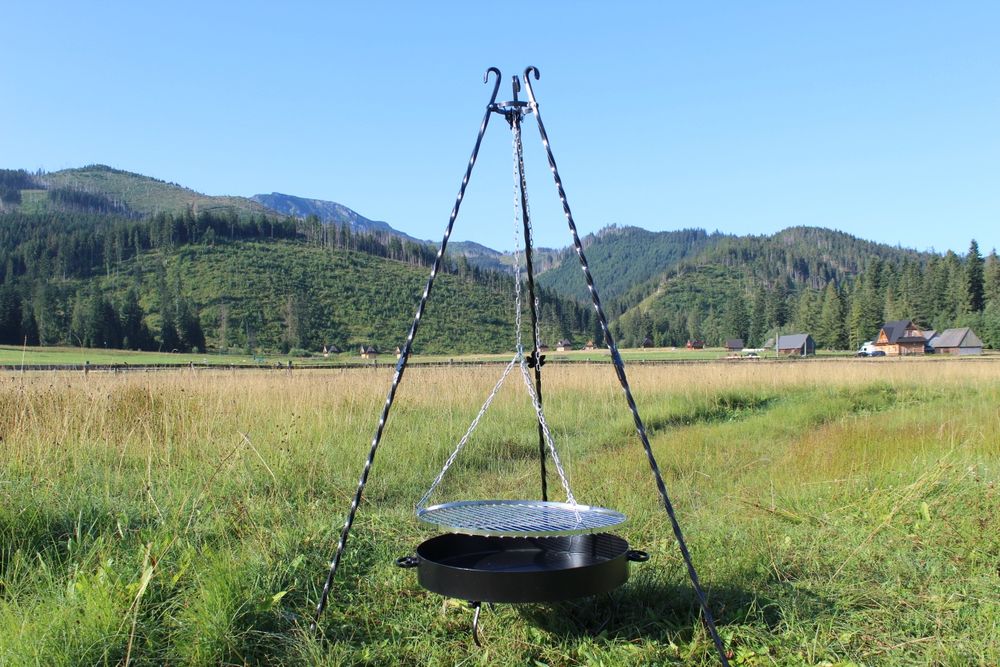 Grill Wiszący 190cm + PALENISKO + Ruszt ze stali nierdzewnej  INOX 60 cm.