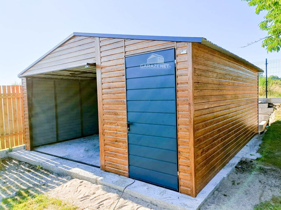 GARAŻ BLASZANY 5m x 5m Dwuspad Brama Uchylna Drzwi Antracyt 5x5 GB217