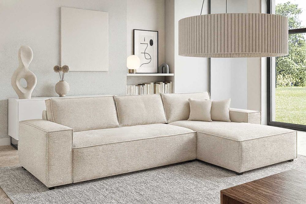 Narożnik rozkładany COBO 294cm sztruks sprężyna falista funkcja spania