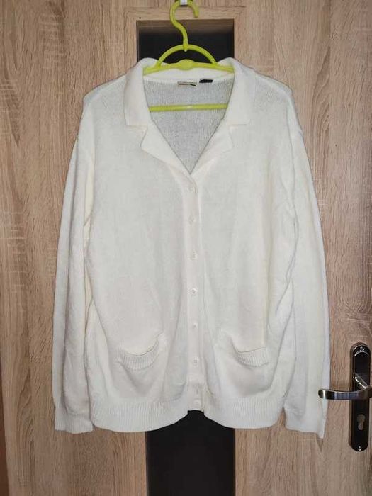 166 Biały rozpinany sweter z kołnierzykiem kardigan rozmiar L
