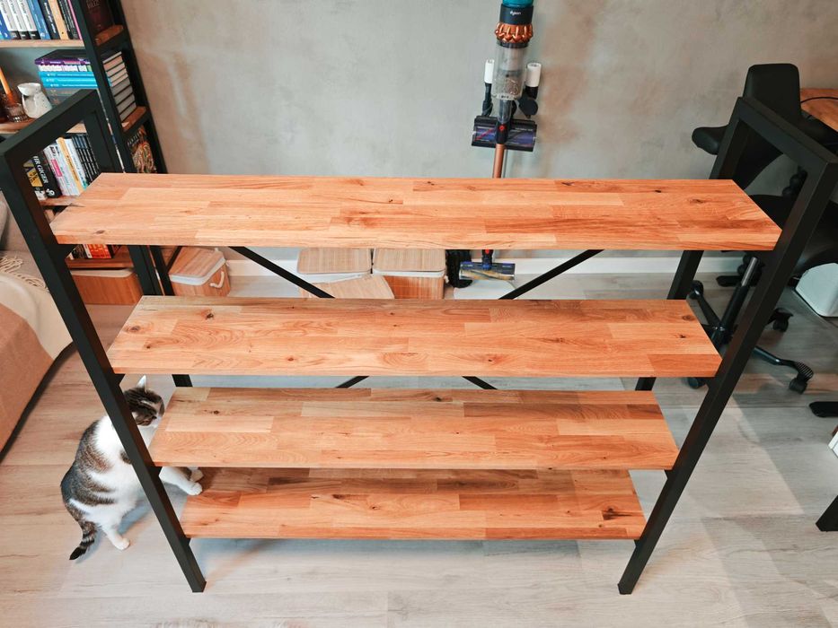 Regał na książki - styl Loft - Dąb Olejowany i metal malowany proszkowo, praktycznie nowy