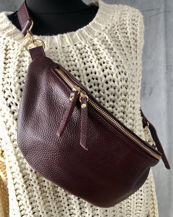 Nerka torebka bordo skóra naturalna Włoska - nowa