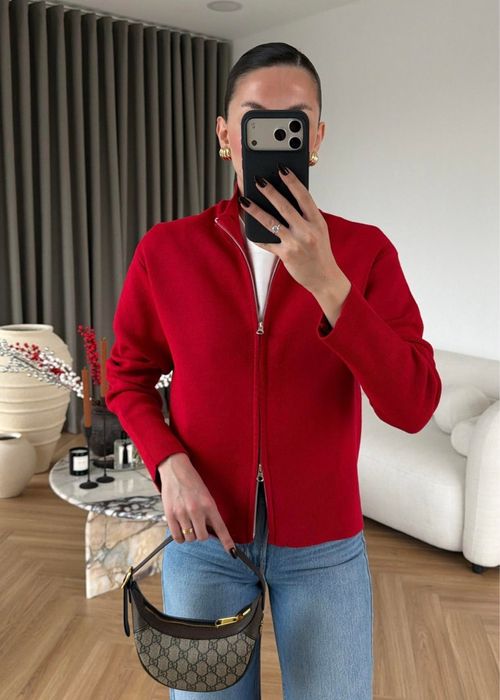 Червоний кардиган светр на блискавці, джемпер на двостронній блискавці