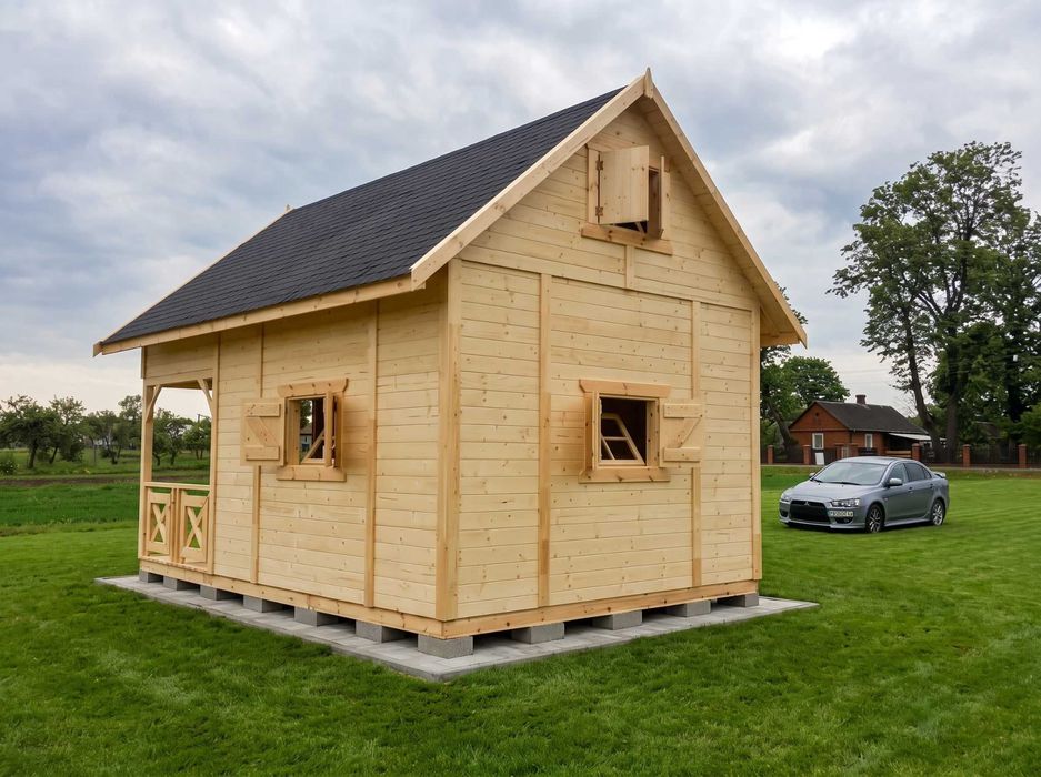 Domek drewniany OLAF 6x4 m z poddaszem i tarasem