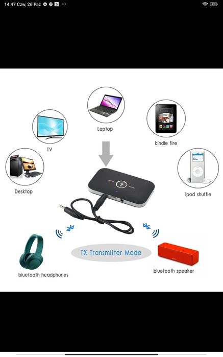 Nadajnik odbiornik audio Bluetooth ładowany z ładowarki smartfona