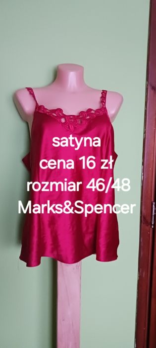 Czerwona satynowa koszulka z ozdobnymi szelkami  Marks&Spencer rozm.48