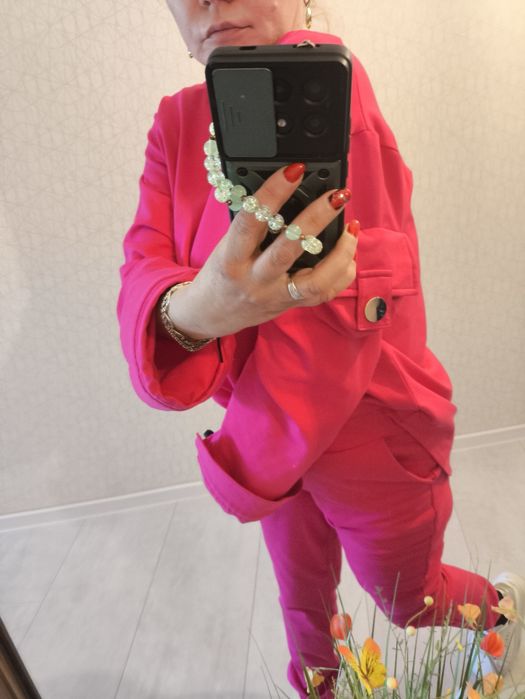Lamu piękny dres komplet fuksja bawełna l xl XXL