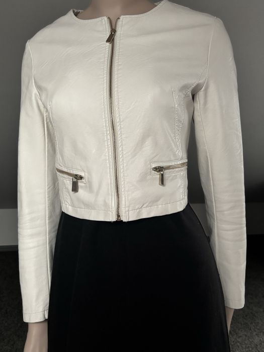 Zuiki Biała kremowa kurtka Skórzana, ramoneska 100% skóra naturalna  S