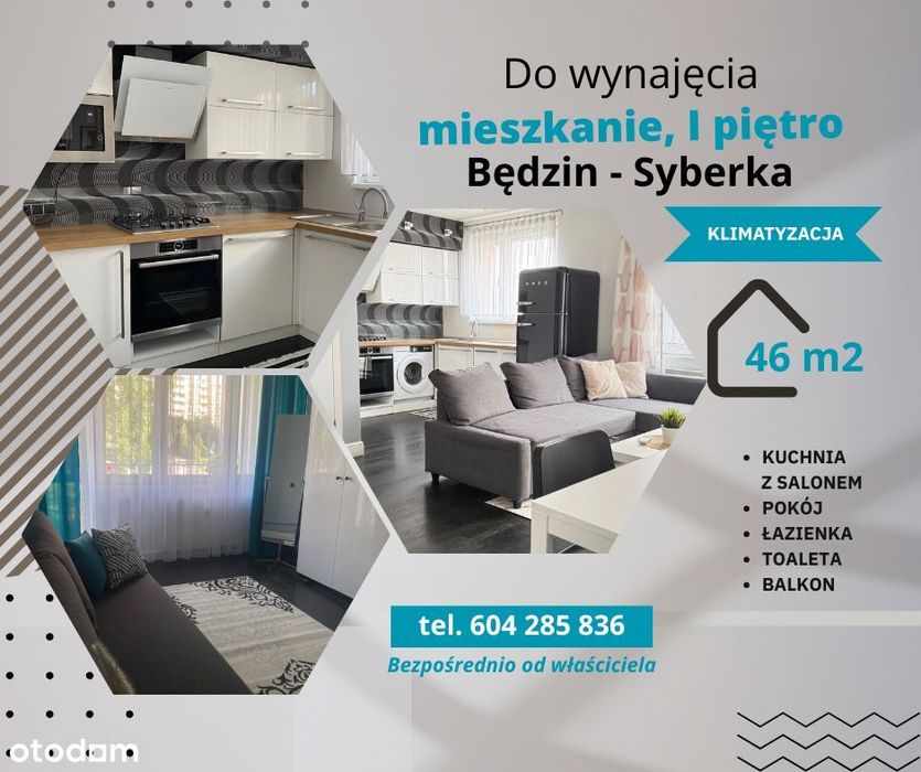 Mieszkanie wyposażone, klimatyzacja,  I p. Będzin-Syberka