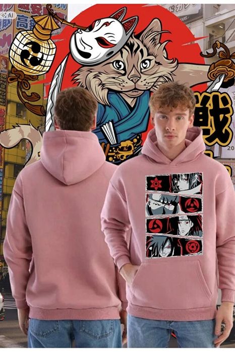 Miękka pudrowa bluza męska z drukiem anime sportowa m 5ia