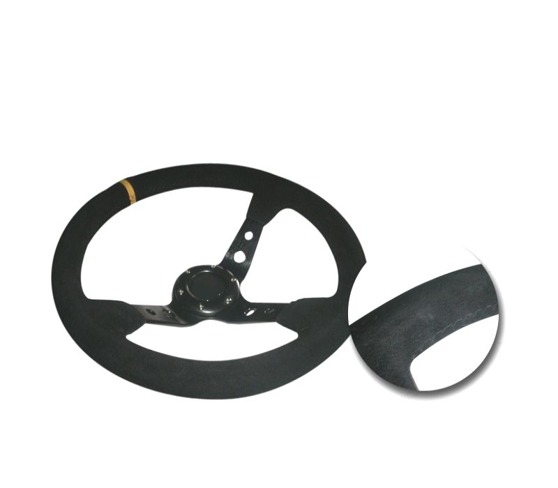 VOLANTE TIPO OMP PRETO PRETO CAMURÇA INVERTIDO