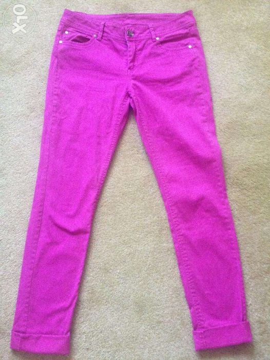 różowe spodnie jeans 38