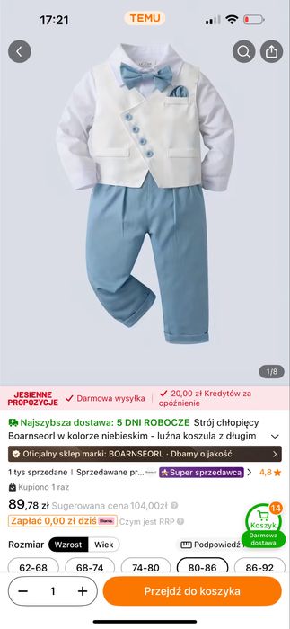 2x ubranka na chrzest dla chlopców rozmiar 80-86