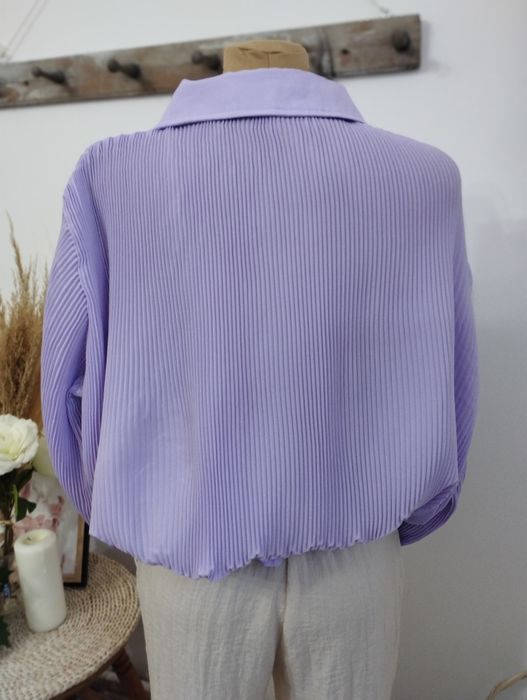DAMSKA koszula Pretty Little Thing liliowa S-XXL OVERSIZE PLISOWANA