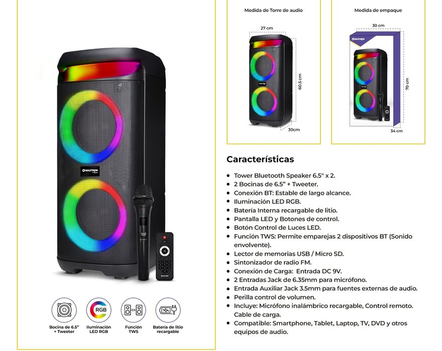 Coluna de Som Bluetooth - Novas