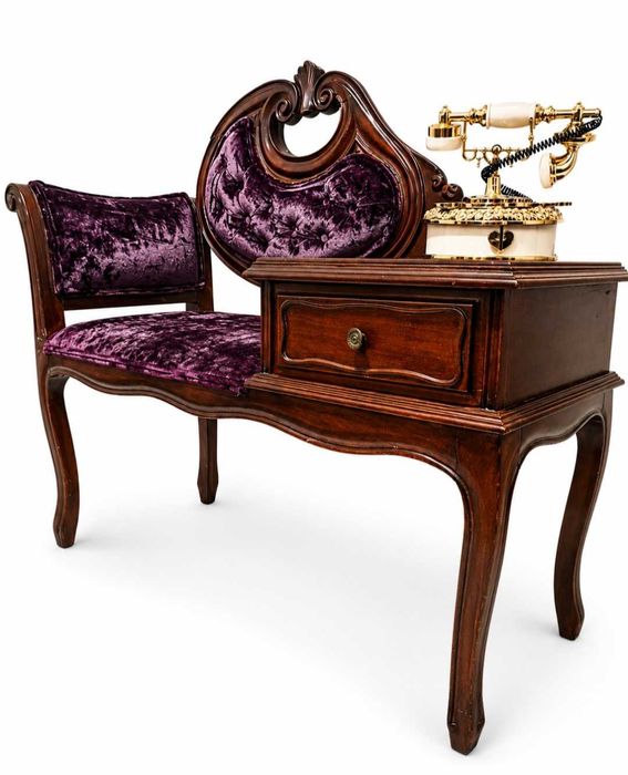 Banco de Telefone Antigo em Madeira Maciça | Estilo Vitoriano | Peça de Decoração de Charme