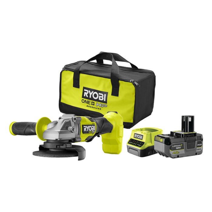 Zestaw Szlifierka Ryobi RAG18X+aku 4Ah+ładowarka + torba+ tarcze 9200RPM