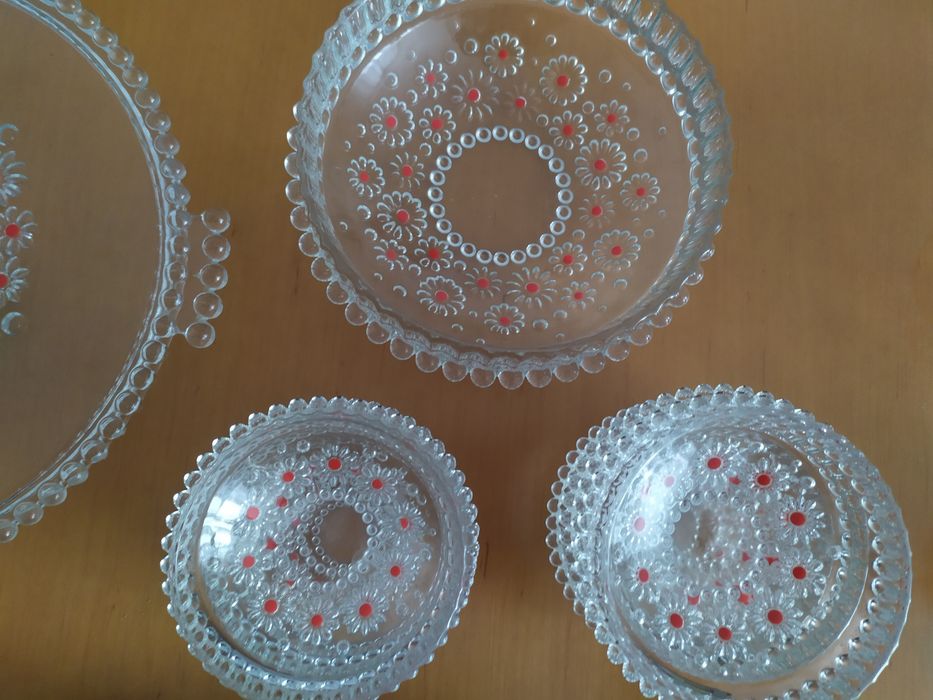 Patera duża szklana na nodze, miseczki i misa WALTHERGLAS MADE IN GERM
