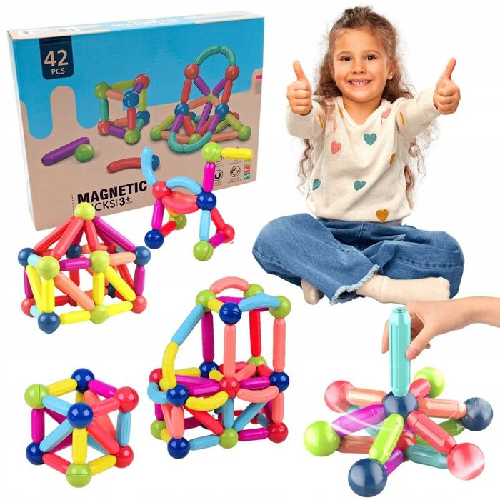 Klocki magnetyczne edukacyjne zestaw 42 elementy