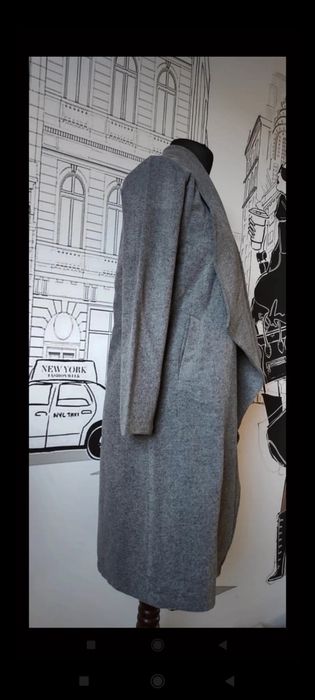 Szary damski płaszcz szlafrokowy jesień