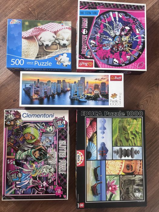 Zestaw 5 sztuk Puzzle  Trefl 1000 clementoni 200 monster high educa