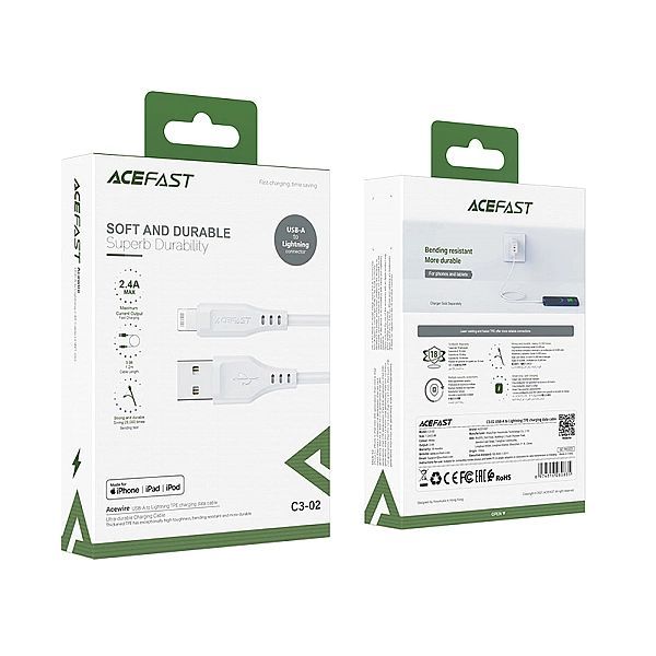 Acefast kabel Mfi Usb - Lightning 1,2m, 2,4a biały (c3-02 white)