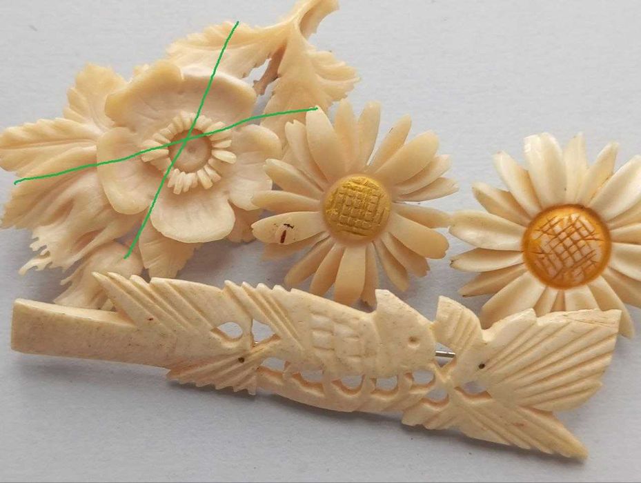 Резная кость браслет, серьги, клипсы, брошь, винтаж.