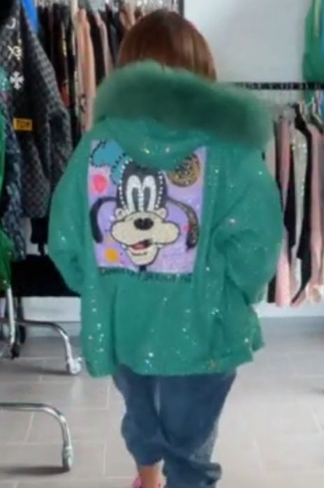 Kurtka katana zielona kożuszek futerko m/l