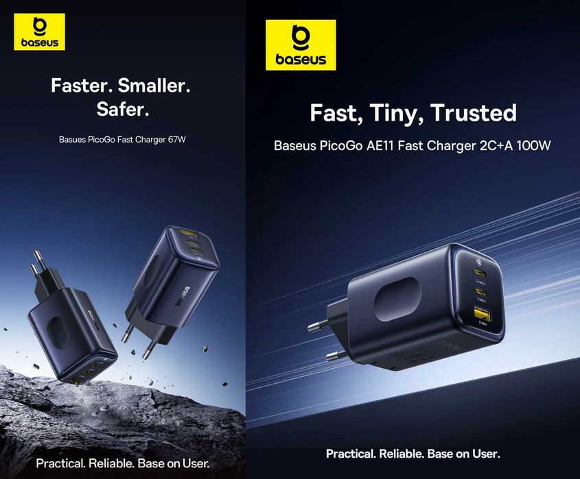 Зарядні пристрої BASEUS PicoGo AE11 Fast Charger 2C+U 67W/100W EU