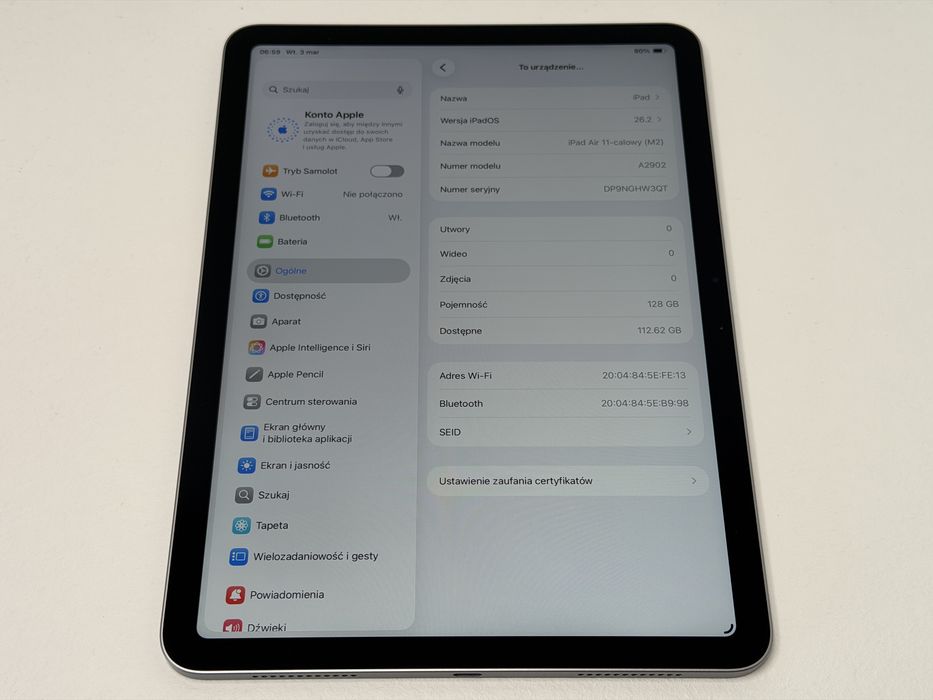 iPad Air 6 (A2902) - 128GB - Apple M2 - faktura VAT 23%