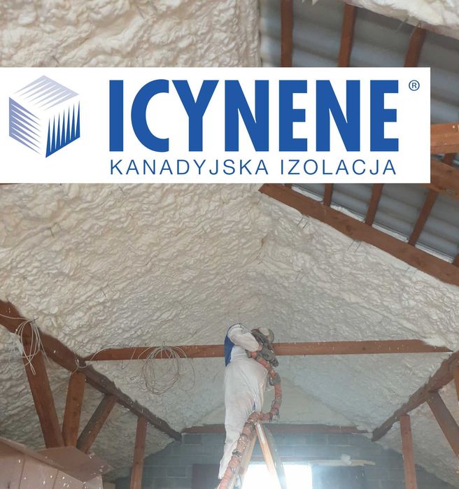 Izolacje dachów i poddaszy pianą PUR Icynene, wdmuchiwanie wełny i celulozy, ocieplenie poddasza, naprawy po kunach, izolacje obiektów przemysłowych