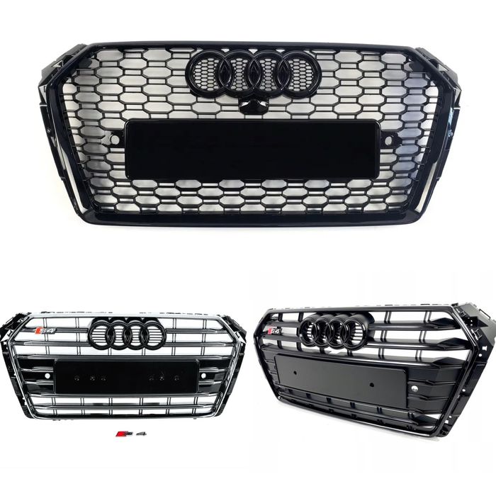 Решітка Audi A4 B9 2015-2019 стиль RS4 / S4 чорний глянець / хром