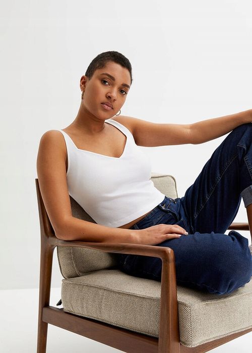 B.P.C krótki biały top w prążek ^36/38