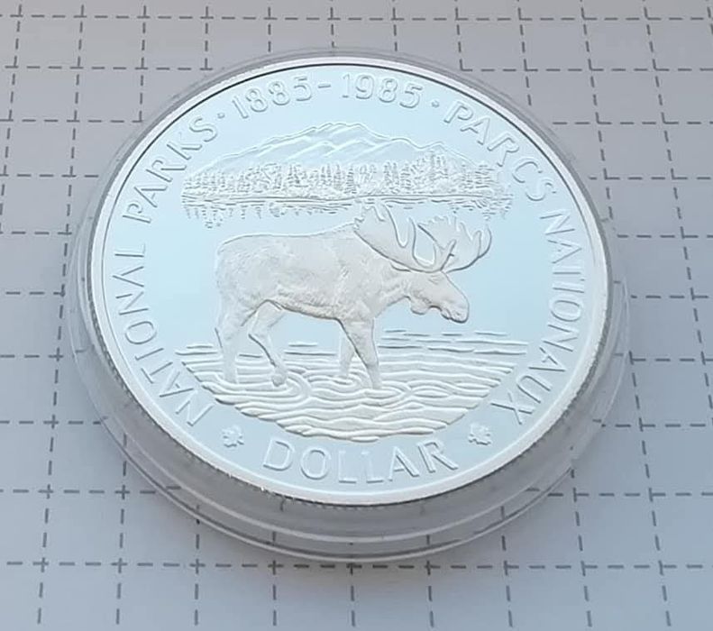 Канада 1 долар 1985р. СРІБЛО. ПРУФ. Національні парки! Сертифікат.