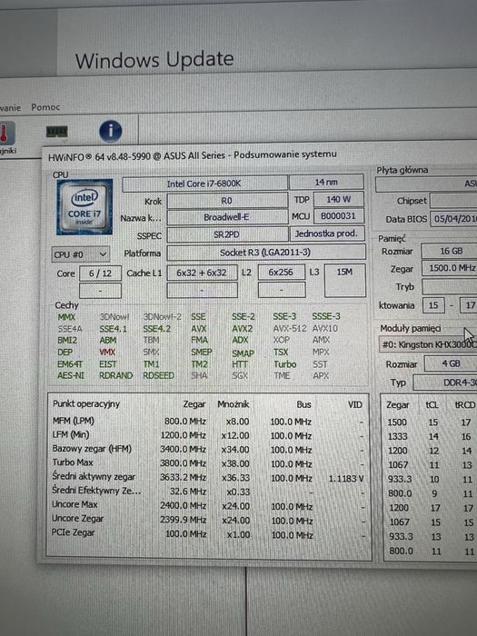 Komputer i7-6800K / Asus TUF X99 Sabertooth / 16GB DDR4 / 256GB SSD + 1TB HDD / Asus Strix GTX 1070TI / 700W