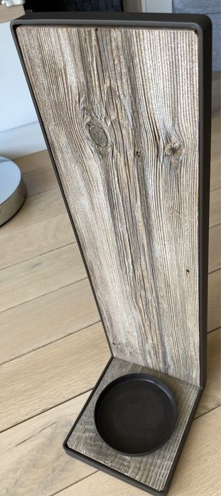 Świecznik ozdobny drewniany ze szkłem, nowy