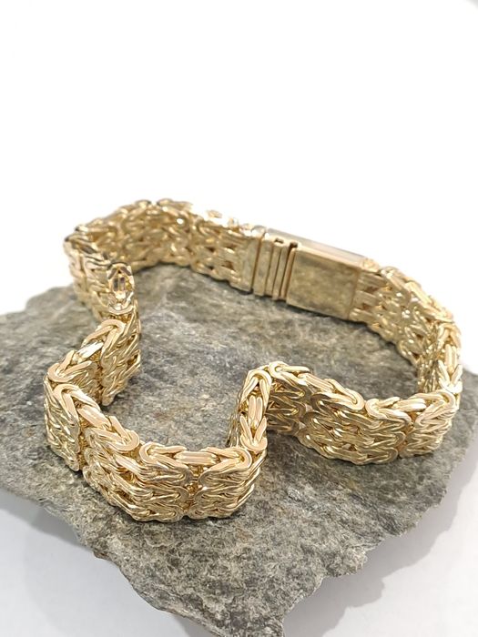 Piękna złota bransoletka splot Królewski 585 Nowa 22.5 cm 1.2 cm