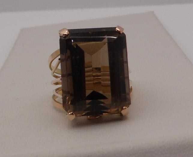 Złoty pierścionek kwarc dymny 25 ct. Egipt R.18