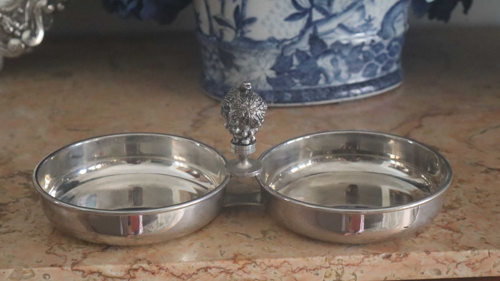 Taça dupla em metal com banho prateado