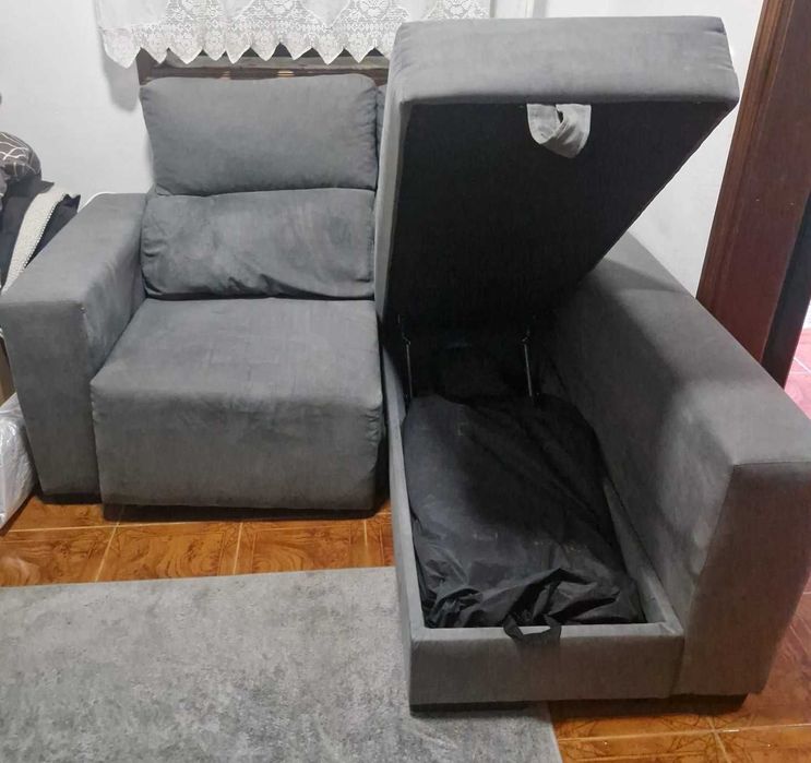Sofá de 2 Lugares com Chaise e Baú | Excelente Estado
