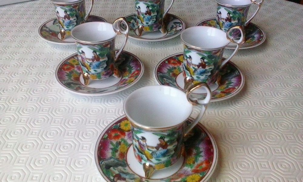 Conjunto de 6x chávenas japonesas com motivo asiático - Impecável